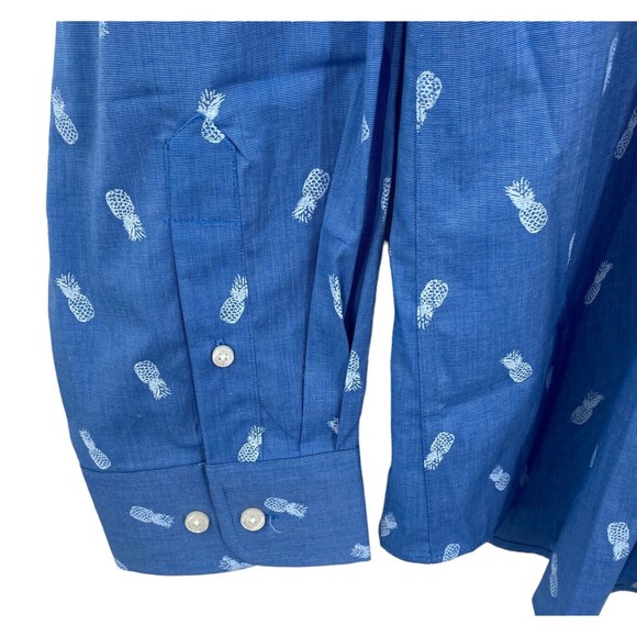 Crown & Ivy Men’s Shirt XL Classic Fit Button Down Motion Flex Blue Pineapples - Picture 5 of 8